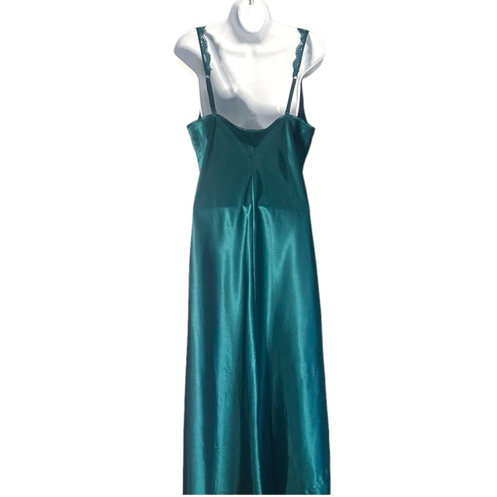 Gold Label Victoria's Secret Satin Teal Chemise with Lace & Slit - Size L - Picture 7 of 10